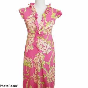 Lilly Pulitzer Clare pink Silk Cotton ruffle flutter sleeve dress S
